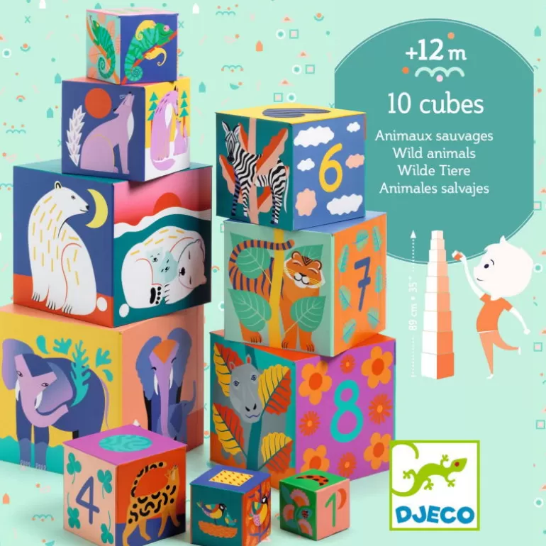 Djeco Jouets Cubes En Bois<10 Cubes Gigognes A Empiler "Animaux Sauvages" 8511