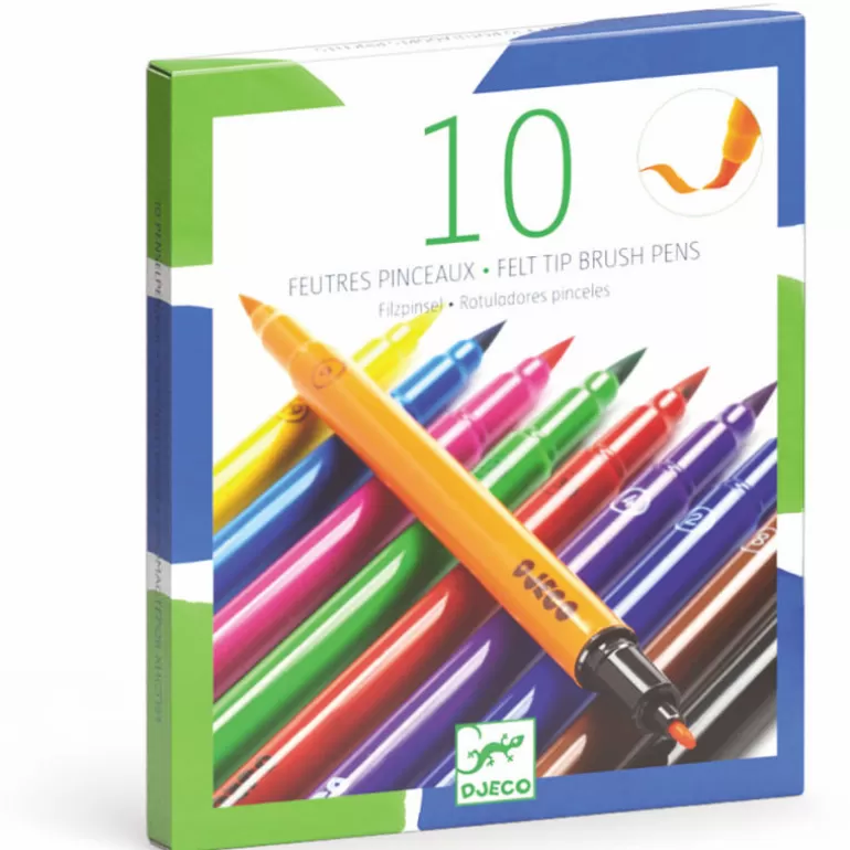 Djeco Feutres Et Gouaches<10 Feutres Pinceaux Couleurs Classiques Djo 8800