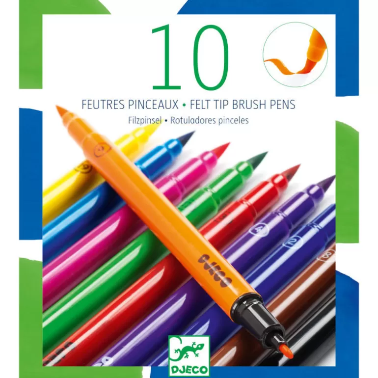 Djeco Feutres Et Gouaches<10 Feutres Pinceaux Couleurs Classiques Djo 8800
