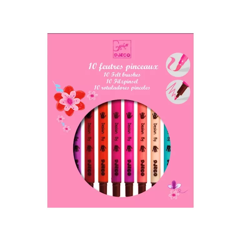 Djeco Feutres Et Gouaches<10 Feutres Pinceaux Couleurs Fille Djo 8802