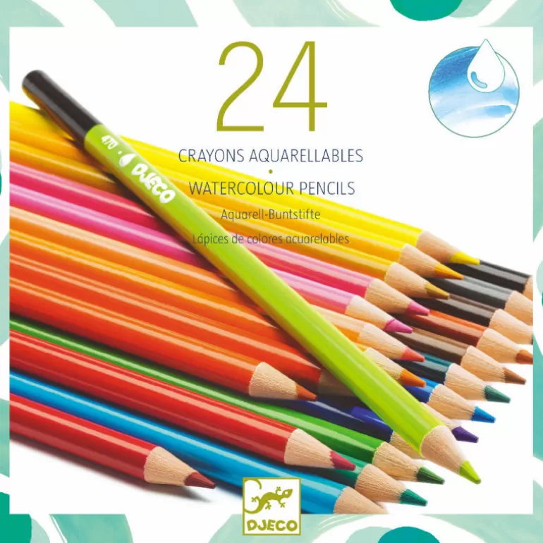 Djeco Feutres Et Gouaches<24 Crayons De Couleur Aquarellables 9754