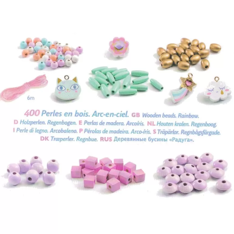 Djeco Perles, Savons, Bougies<400 Perles En Bois "Arc-En-Ciel" 9823