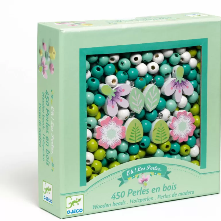 Djeco Perles, Savons, Bougies<450 Perles En Bois "Feuilles Et Fleurs" 9808