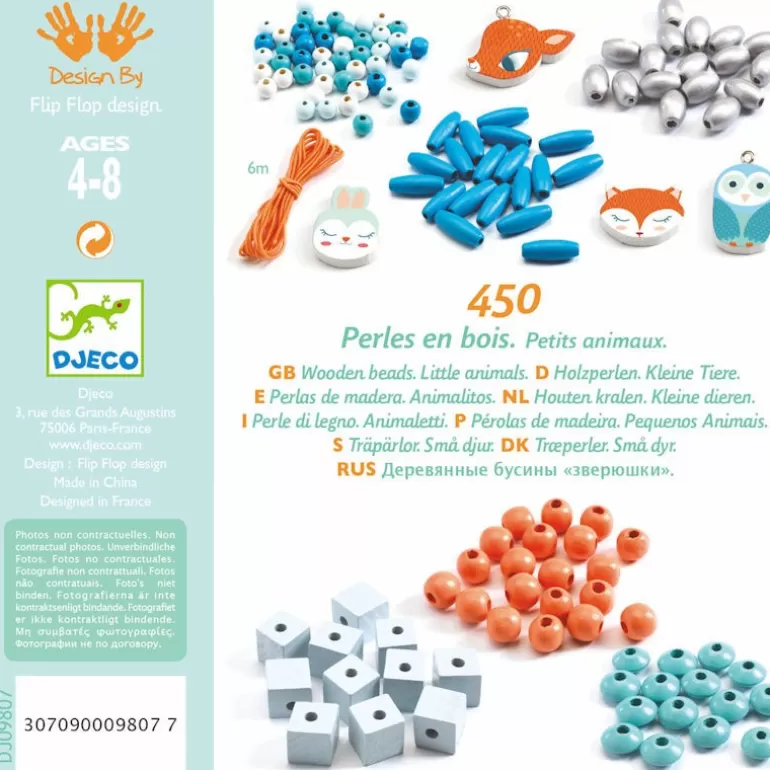 Djeco Perles, Savons, Bougies<450 Perles En Bois "Petits Animaux" 9807