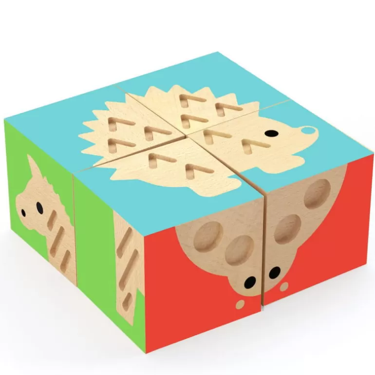 Djeco Puzzle Djeco<4 Cubes Puzzles En Bois Touchbasic 6217