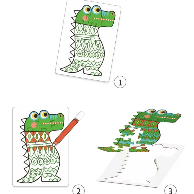 Djeco Puzzle Djeco<4 Puzzles A Colorier "Animocolor" Diy 7946
