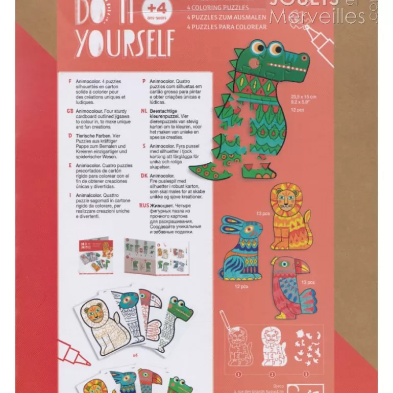 Djeco Puzzle Djeco<4 Puzzles A Colorier "Animocolor" Diy 7946