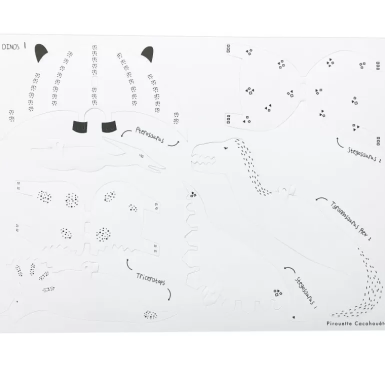 PIROUETTE Cacahouète Jeux Pirouette Cacahouète<6 Dinosaures A Colorier, Kit Creatif Pour Enfant