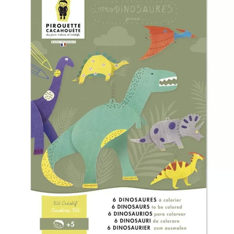 PIROUETTE Cacahouète Jeux Pirouette Cacahouète<6 Dinosaures A Colorier, Kit Creatif Pour Enfant