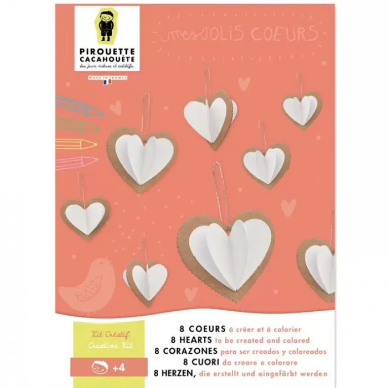 PIROUETTE Cacahouète Jeux Pirouette Cacahouète<8 Coeurs A Creer Et A Colorier, Kit Creatif Pour Enfant