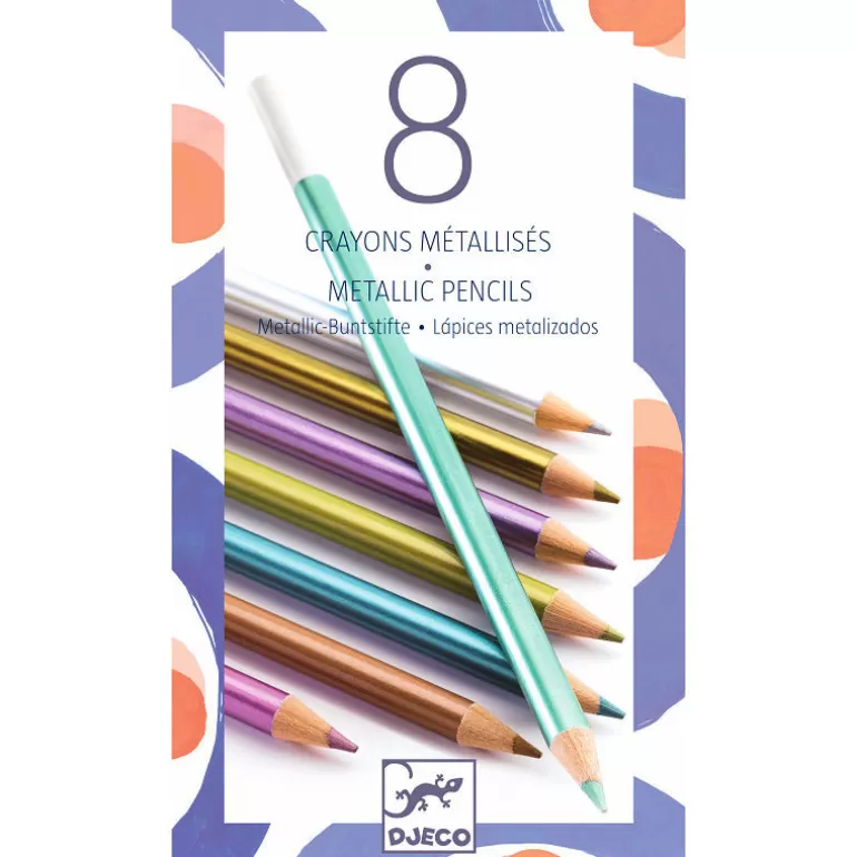 Djeco Feutres Et Gouaches<8 Crayons De Couleur Metallises 9753