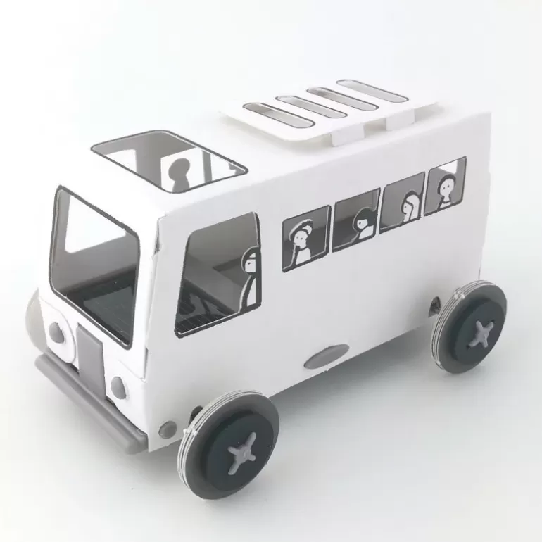 LITOGAMI Litogami, Petits Jouets Solaires<Autogami Bus Blanc A Colorier, Voiture Solaire