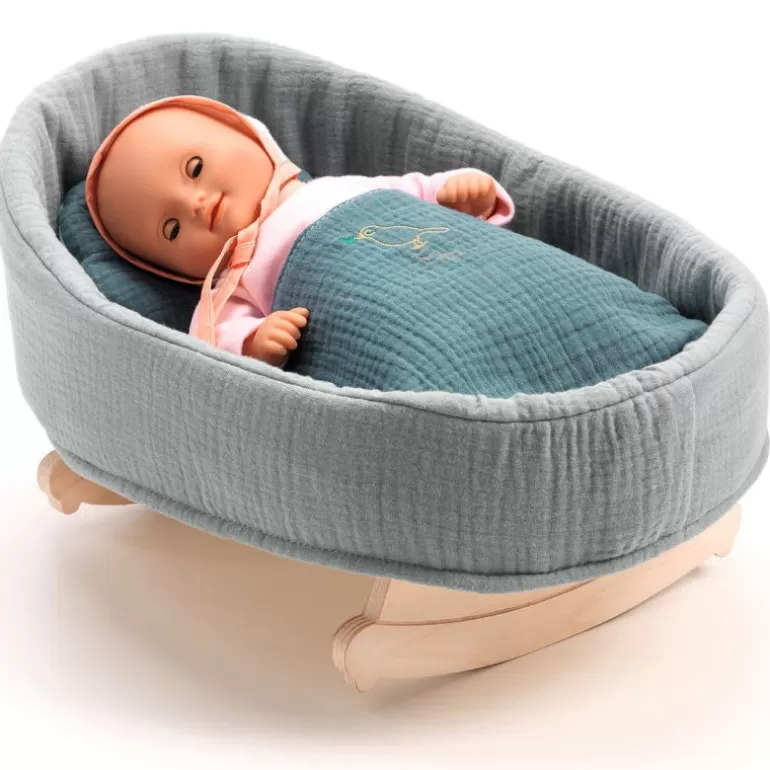 Djeco Poupées, Peluches<Berceau À Bascule En Bois "Blue Dream" Pour Poupee Pomea De 7848