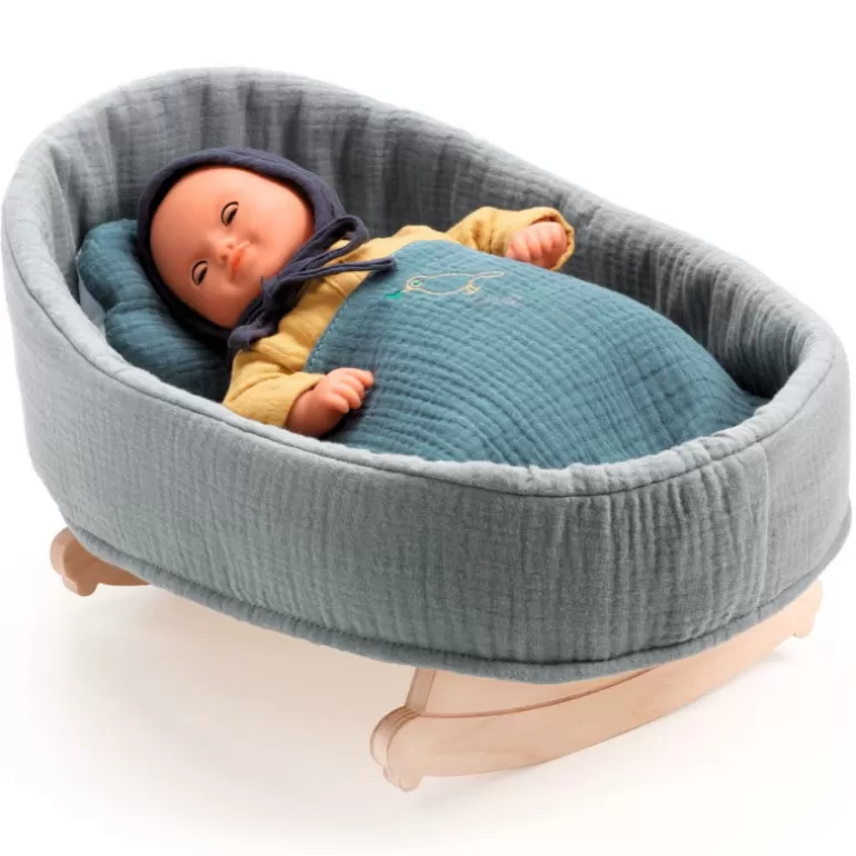 Djeco Poupées, Peluches<Berceau À Bascule En Bois "Blue Dream" Pour Poupee Pomea De 7848