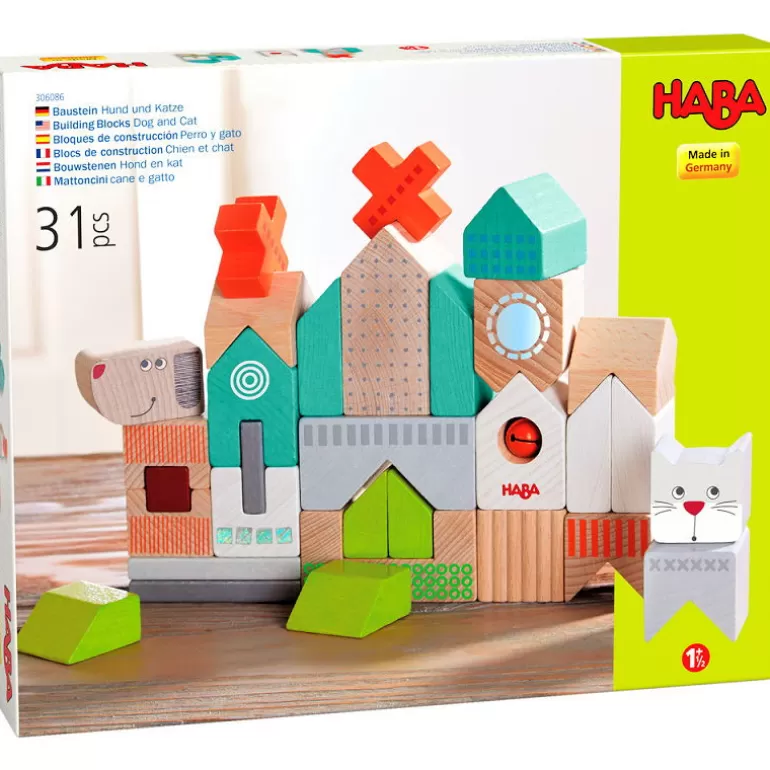 HABA Jouets Haba Fabriqués En Allemagne<Blocs De Construction En Bois "Chien Et Chat" 306086