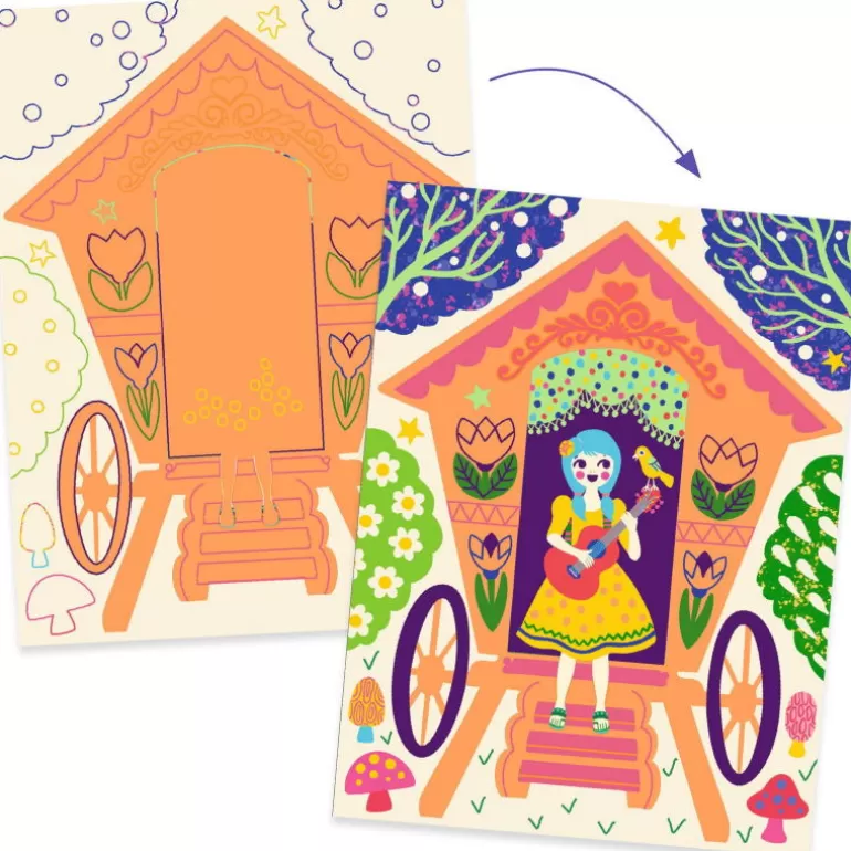 Djeco Cartes À Gratter<Cartes À Gratter Duo Color "Droles De Maisons" 9713