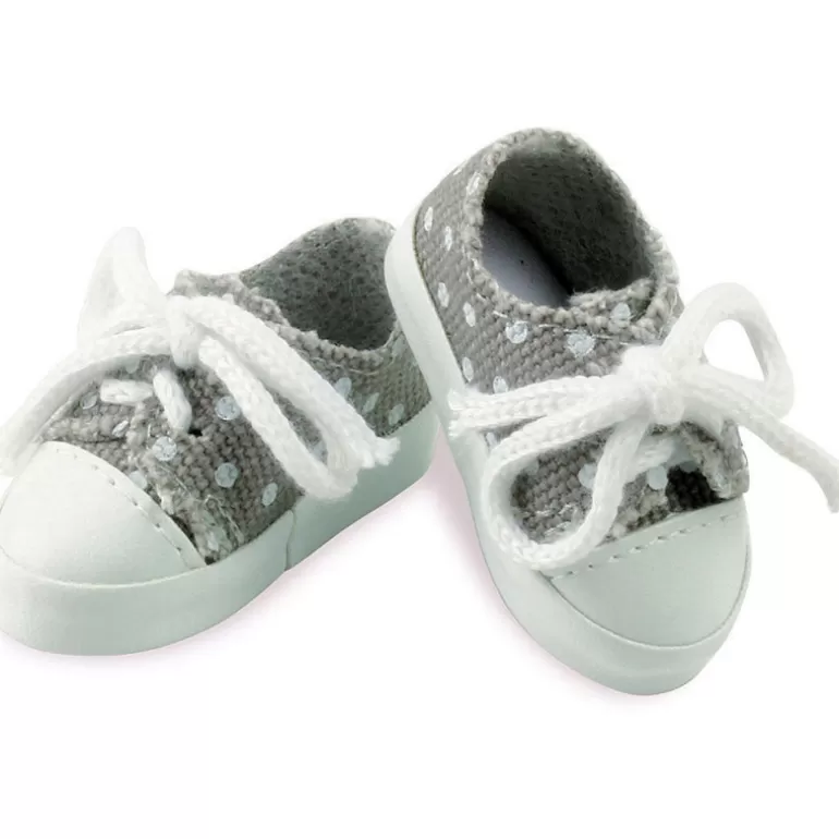 Petitcollin Poupées, Peluches<Chaussures En Toile Grises A Pois Blancs Pour Poupées De 34 Cm