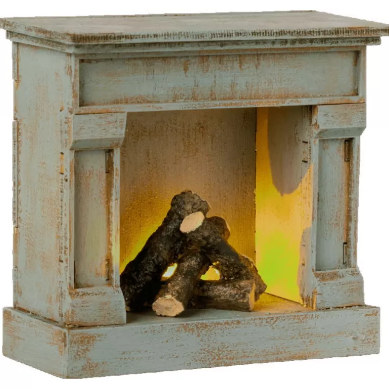 Maileg Maison De Poupee En Bois<Cheminee Miniature Vintage Bleue Pour Souris
