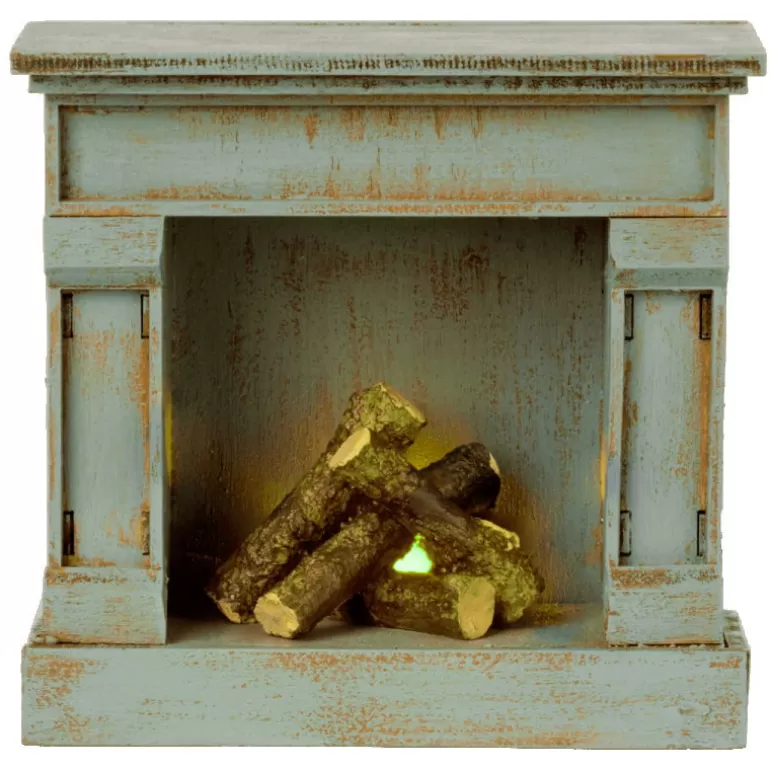 Maileg Maison De Poupee En Bois<Cheminee Miniature Vintage Bleue Pour Souris