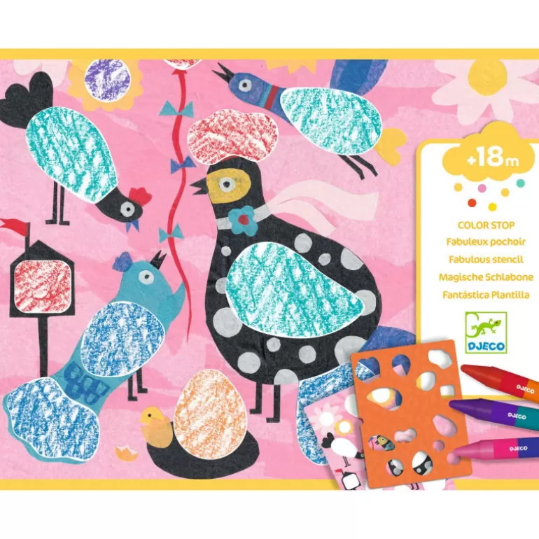 Djeco Pochoirs Djeco<Coffret Pour Colorier Au Pochoir "Piou Piou & Co" 8993