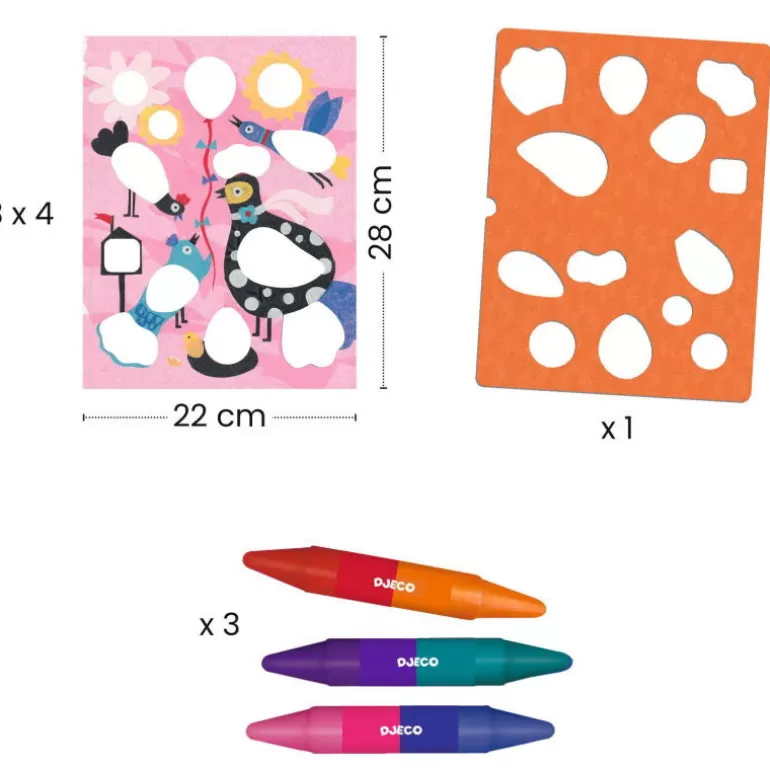 Djeco Pochoirs Djeco<Coffret Pour Colorier Au Pochoir "Piou Piou & Co" 8993
