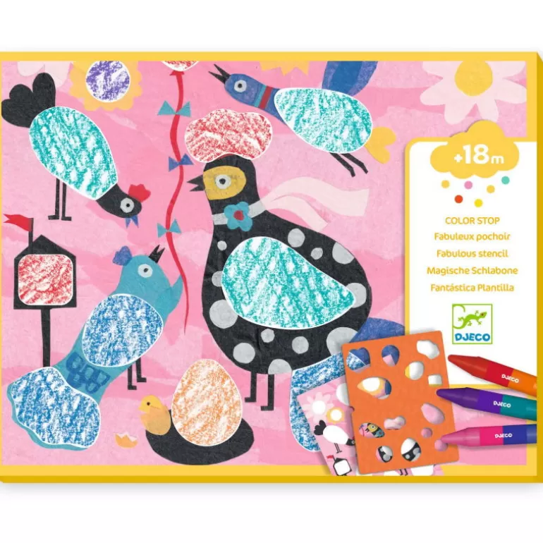 Djeco Pochoirs Djeco<Coffret Pour Colorier Au Pochoir "Piou Piou & Co" 8993