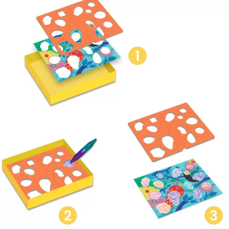 Djeco Pochoirs Djeco<Coffret Pour Colorier Au Pochoir "Piou Piou & Co" 8993