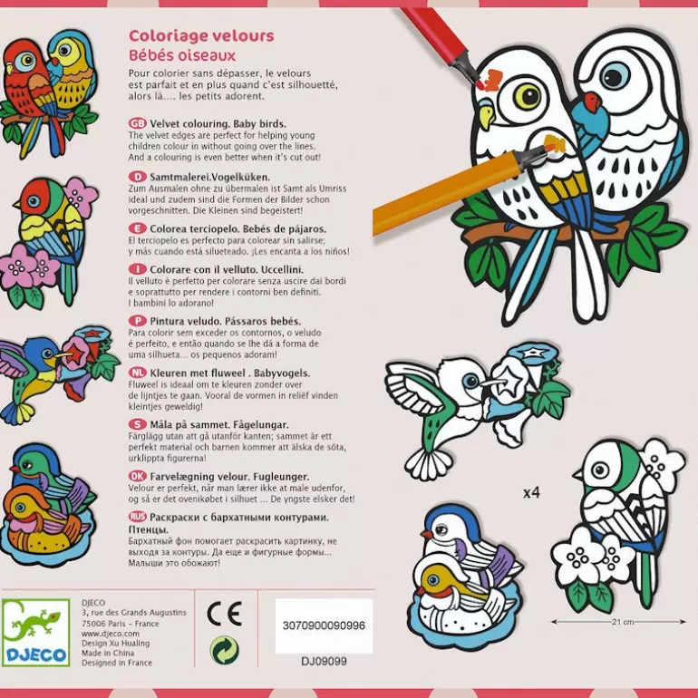 Djeco Dessin, Peinture, Coloriage<Coloriage Velours "Bebes Oiseaux" 9099