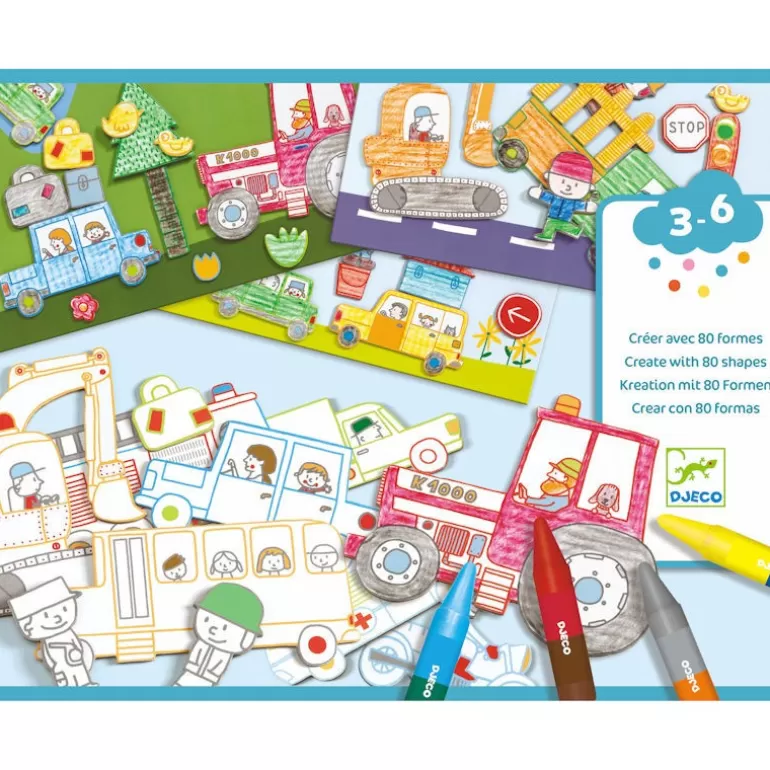Djeco Bricolage Enfant<Creer Avec Des Formes "Un Monde A Creer, Voitures" 8995