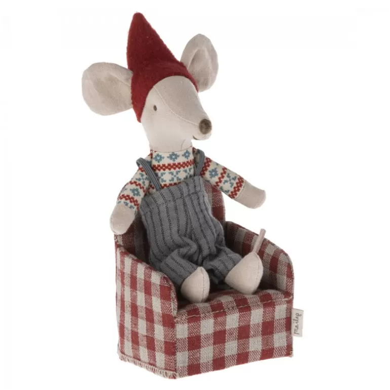 Maileg Maison De Poupee En Bois<Fauteuil A Carreaux Pour Souris - Rouge -