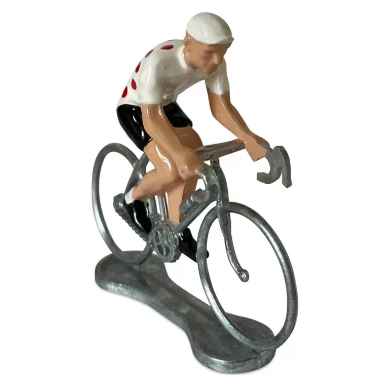 Bernard & Eddy Déco Design<Figurine Cycliste Maillot Blanc Pois Rouge _