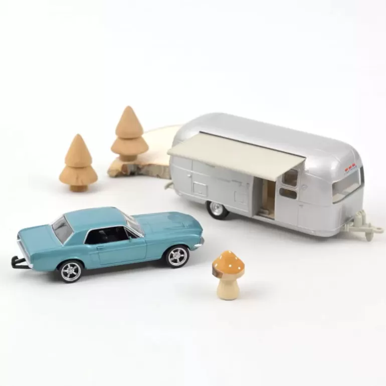 NOREV Jouets Garage, Voitures<Ford Mustang 1968 Bleue Avec Caravane Airstream 1-43