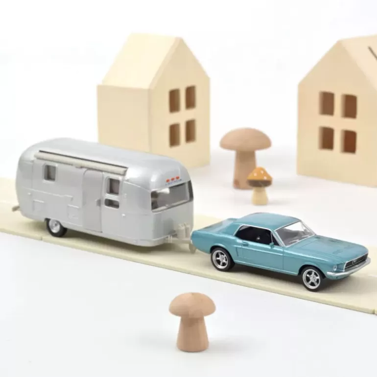 NOREV Jouets Garage, Voitures<Ford Mustang 1968 Bleue Avec Caravane Airstream 1-43