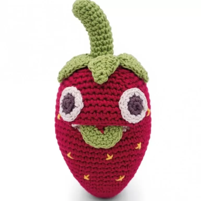 MyuM Jouets Cuisine, Dînette<Hochet Fraise En Crochet "The Veggy Toys", Coton Bio