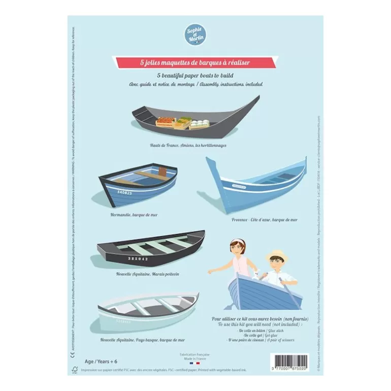 Sophie et Martin Jeux Loisirs Créatifs Fabriqués En France<Les Barques De France, Maquettes En Papier ''