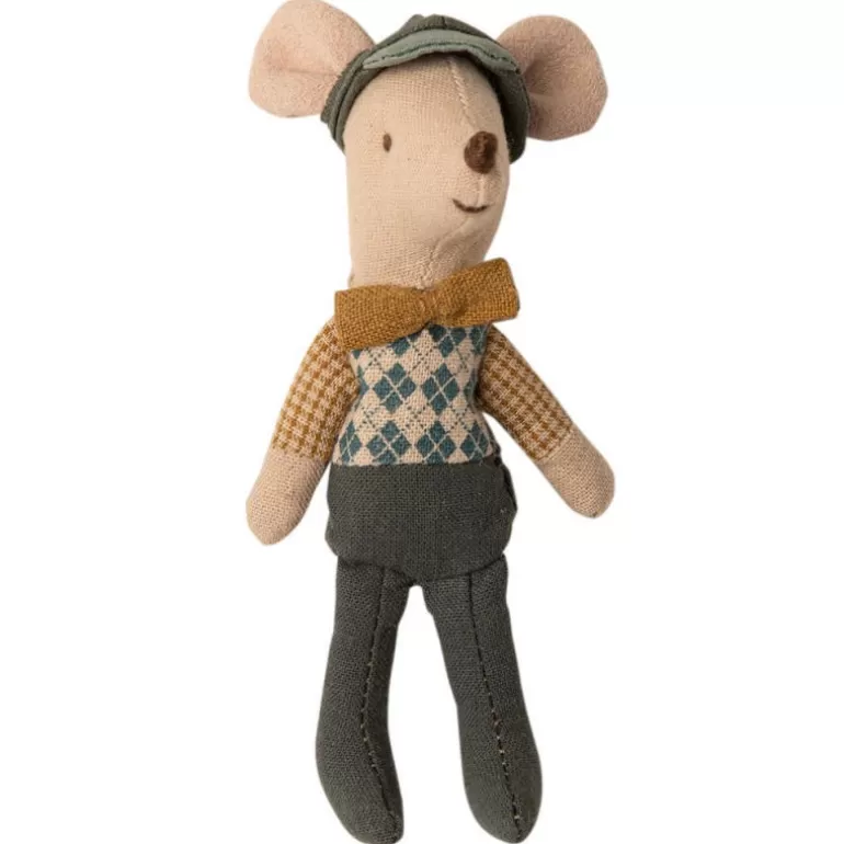 Maileg Maison De Poupee En Bois<Petite Souris Et Sa Voiture De Collection Bleue Avec Garage