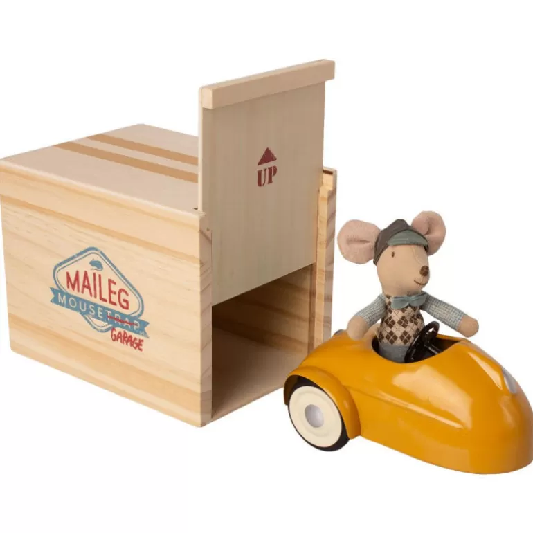 Maileg Maison De Poupee En Bois<Petite Souris Et Sa Voiture De Collection Jaune Avec Garage