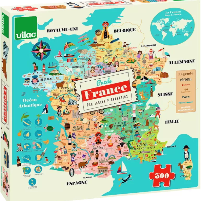 VILAC Puzzles Dès 7 Ans, 200 À 400 Pcs<Puzzle Carte De France 300 Pcs Ingela P. Arrhenius 7618