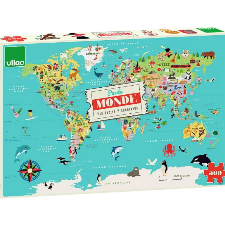 VILAC Puzzles Dès 8 Ans, 500 Pcs Et +<Puzzle Carte Du Monde 500 Pcs Ingela P. Arrhenius 7619