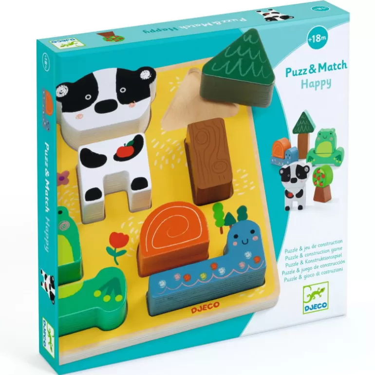 Djeco Puzzle Djeco<Puzzle D'Encastrement Et Jeu De Construction "Puzz & Match Happy" 1075