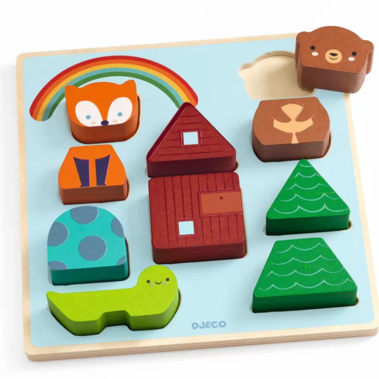 Djeco Puzzle Djeco<Puzzle D'Encastrement Et Jeu De Construction "Puzz & Match Rainbow" 1078