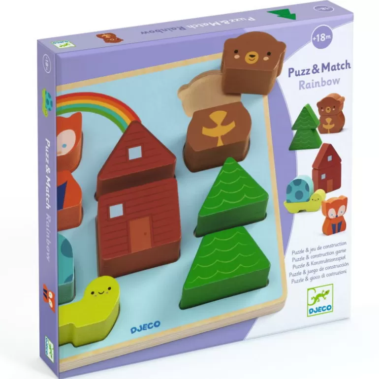 Djeco Puzzle Djeco<Puzzle D'Encastrement Et Jeu De Construction "Puzz & Match Rainbow" 1078
