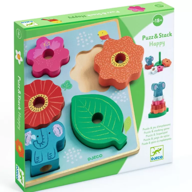 Djeco Puzzle Djeco<Puzzle D'Encastrement Et Jeu D'Empilement "Puzz & Stack Happy" 1074