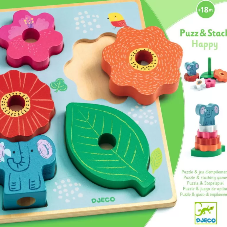 Djeco Puzzle Djeco<Puzzle D'Encastrement Et Jeu D'Empilement "Puzz & Stack Happy" 1074