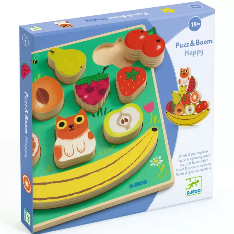 Djeco Puzzle Djeco<Puzzle D'Encastrement Et Jeu D'Equilibre "Puzz & Boom Happy" 1073