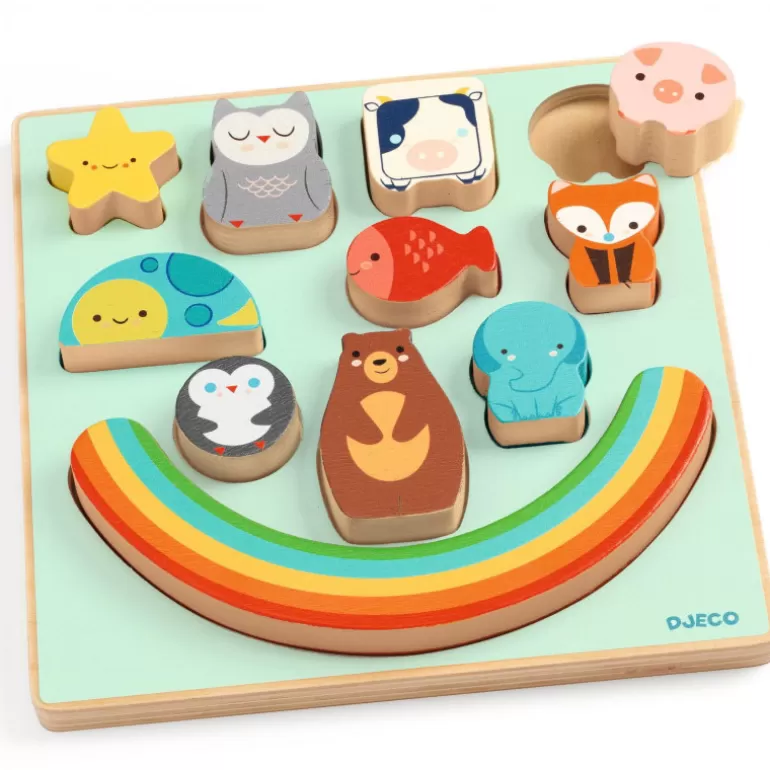 Djeco Puzzle Djeco<Puzzle D'Encastrement Et Jeu D'Equilibre "Puzz & Boom Rainbow" 1076