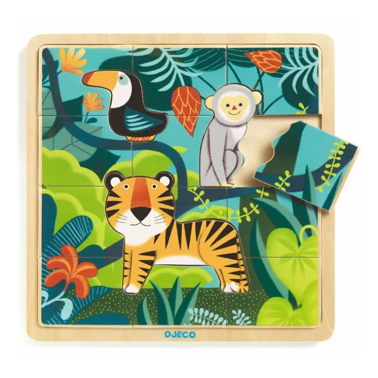 Djeco Puzzle Djeco<Puzzle En Bois 'Puzzlo Jungle' 15 Pcs 1810