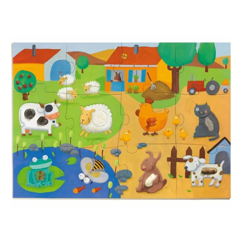 Djeco Puzzle Djeco<Puzzle Geant Tactilo Ferme 12 Pcs + 8 7117