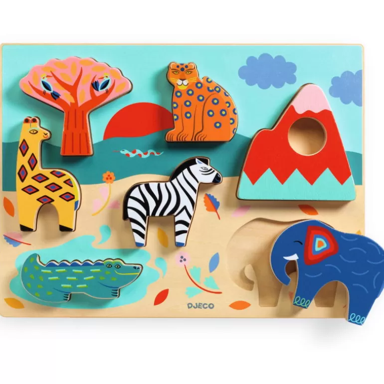 Djeco Puzzle Djeco<Puzzle Relief En Bois Savana Story, Jeu D'Encastrement 1068