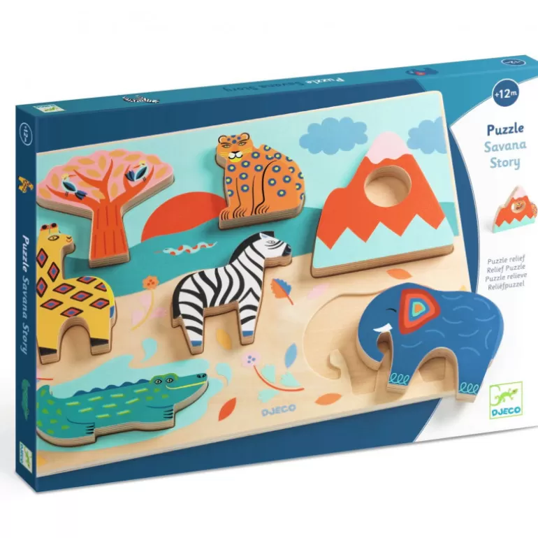 Djeco Puzzle Djeco<Puzzle Relief En Bois Savana Story, Jeu D'Encastrement 1068
